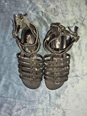 Quad Comfort Black Cage Sandals with Back Zip -Minimalist Boho size 6-6.5 (36.5)